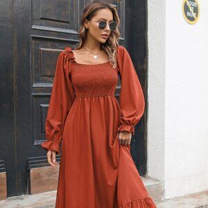 Smocked Ruffle Hem Flounce Sleeve Dress